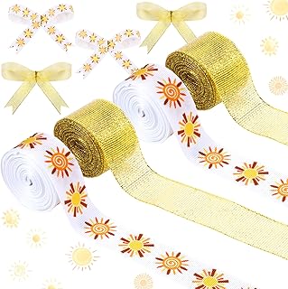 4 Rolls Here Comes The Sun Theme Ribbons, 20 Yards Craft Ribbons for Wreath Hair Bow Wrapping Gifts Packing Sunshine Grosgrain Ribbon Gender Reveal Birthday Wedding Party Home Accessory Decor