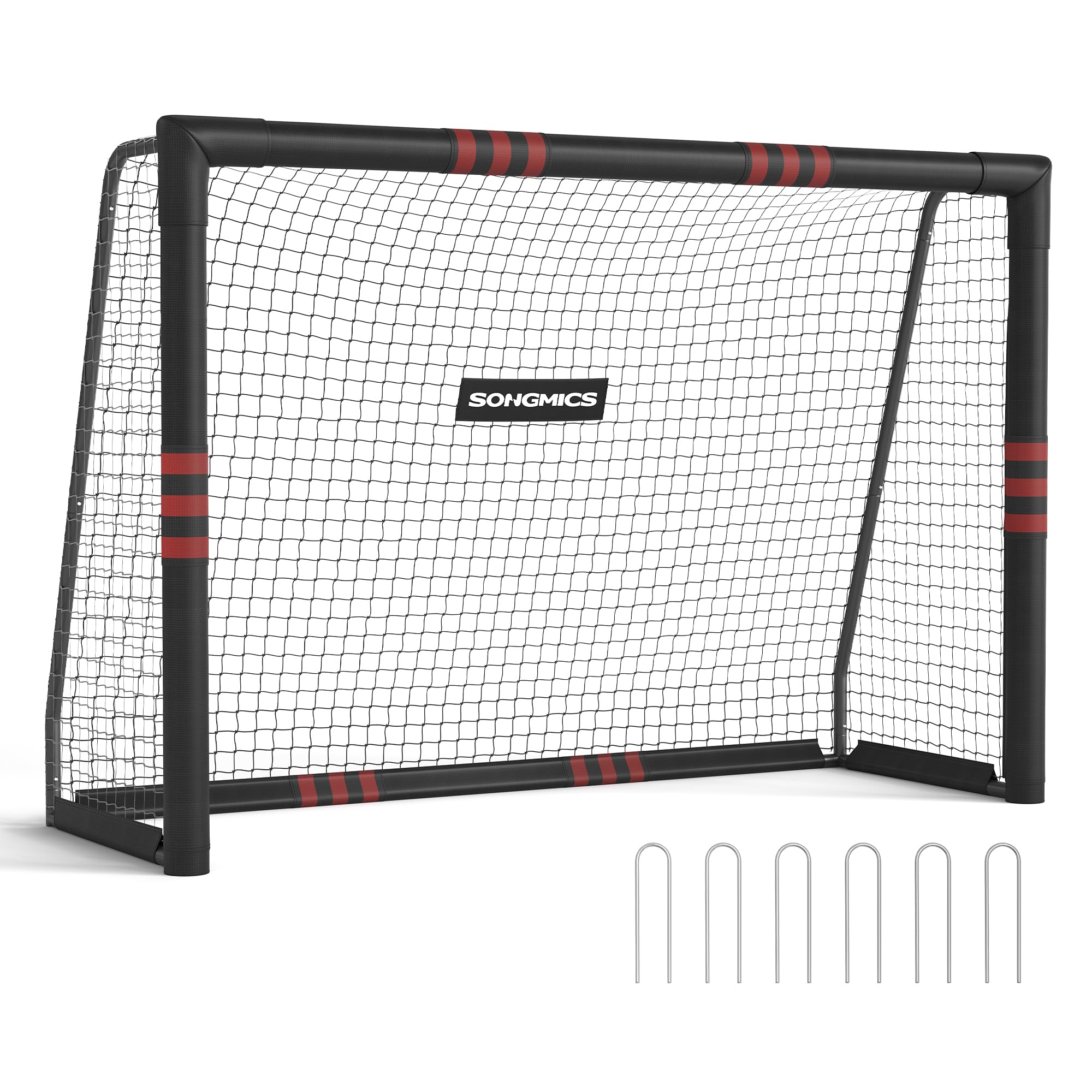 SONGMICS Portería de Fútbol, para Todas Las Edades, de Acero, Red de PE, para Exterior, Jardín, Playa, 85 x 240 x 160 cm, Revestida de Espuma, Negro SZQ240RZ02