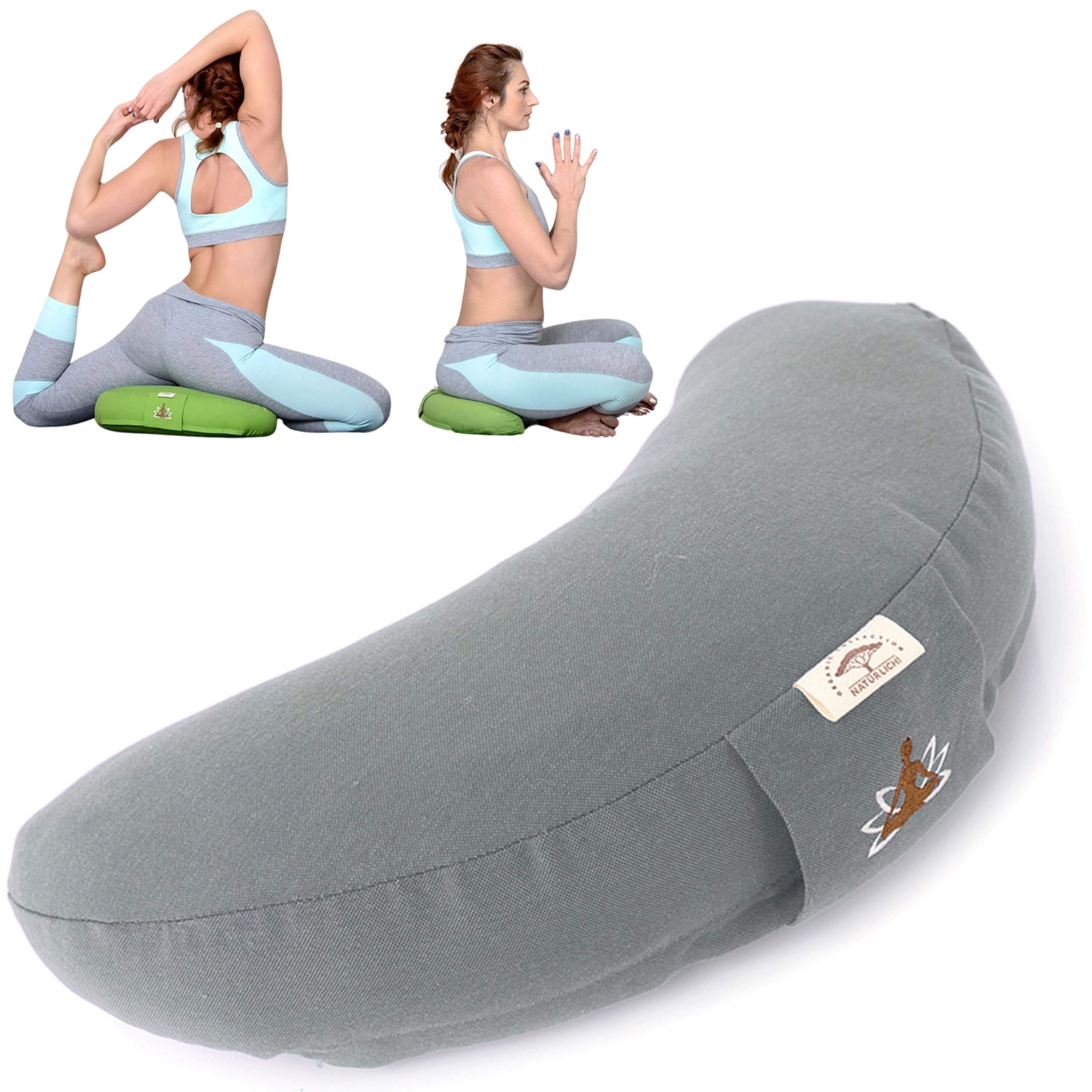 sei Design - Cuscino da Yoga con Imbottitura in Grano saraceno, 46 x 25 x 10 cm, Colore: Grigio