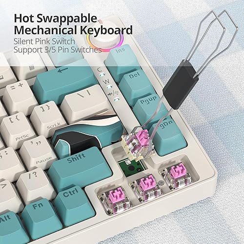 Miniatura 2 de Teclado mecánico para juegos 75% marrón, compacto de 82 teclas intercambiable en caliente con perilla, perfil OEM retroiluminado RGB, teclado USB-C