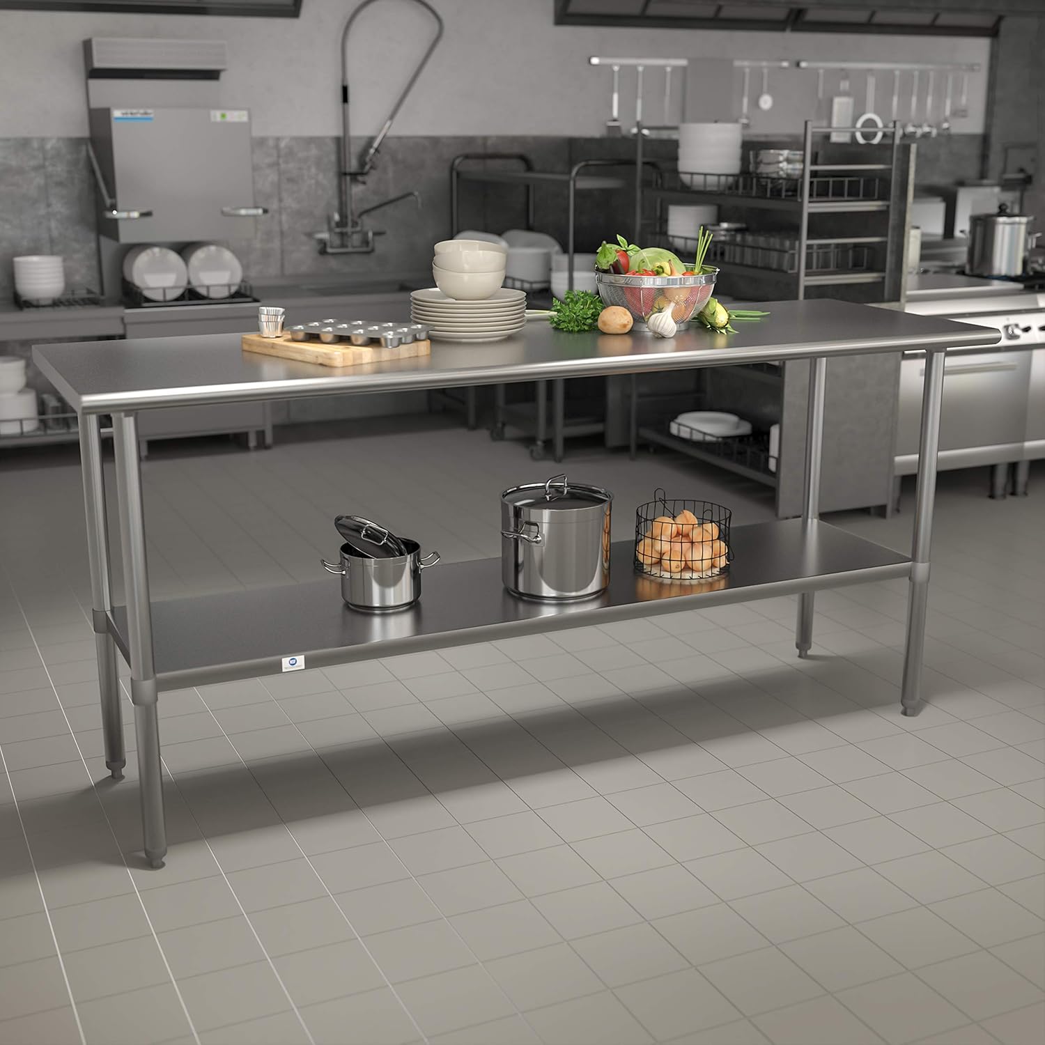 EMMA + OLIVER Stainless Steel 18 Gauge Kitchen Prep and Work Table with Undershelf, NSF - 72" W x 30" D x 34.5" H