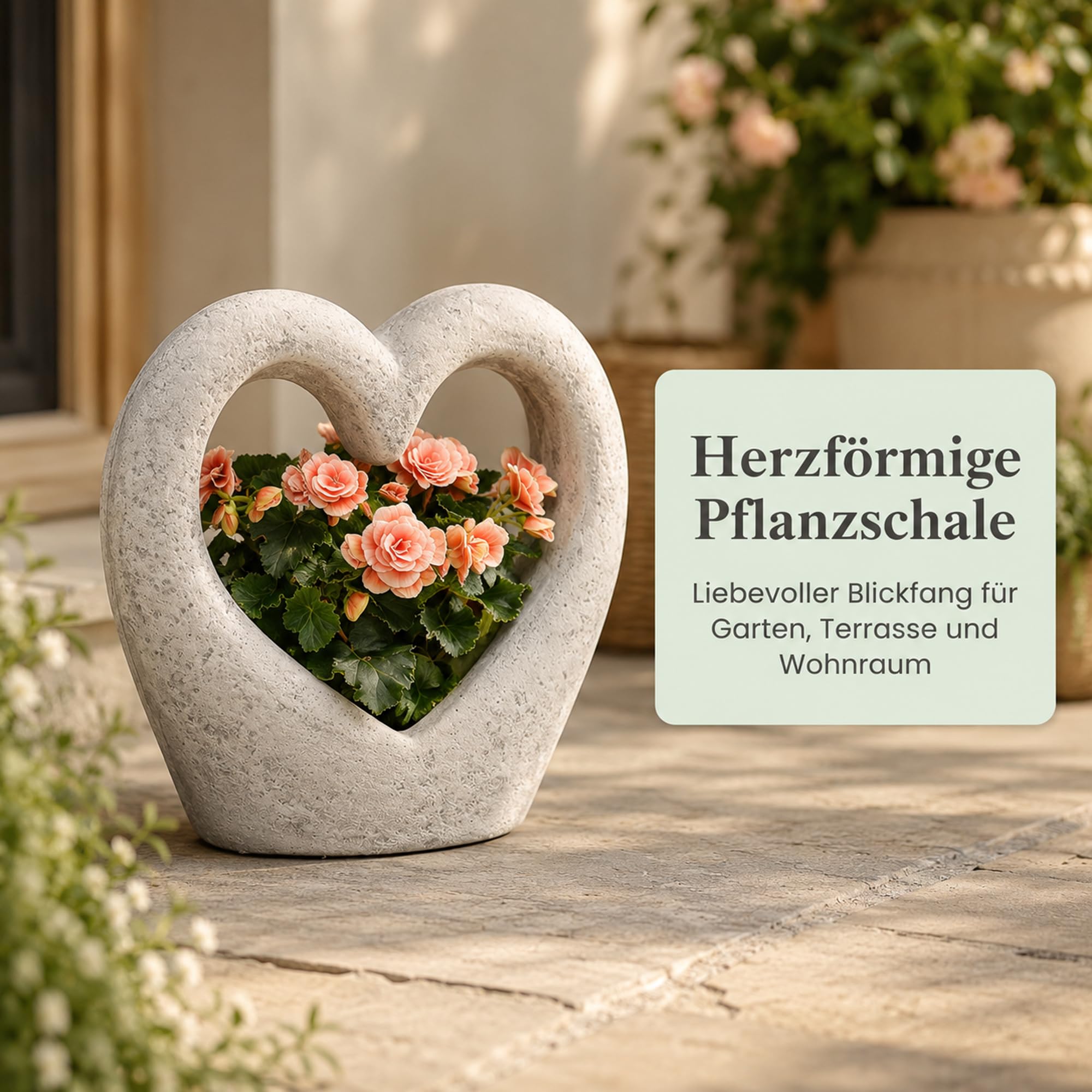 gartendekoparadies.de Liebevolle Pot de fleurs en pierre coulée avec motif cœur résistant au gel pour l'extérieur Gris Hauteur 41 cm 2 l 16 kg