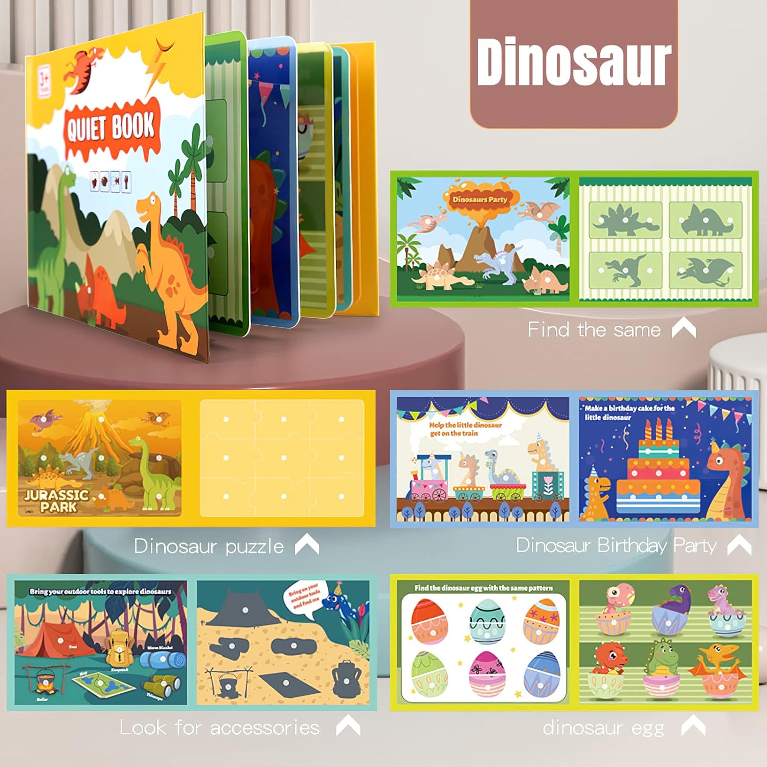 4 Pack DIY Quiet Book for Toddlers, Montessori Busy Book for Kids with Dinosaur, Sea, Travel, Space Preschool Learning Activities & Education Toys