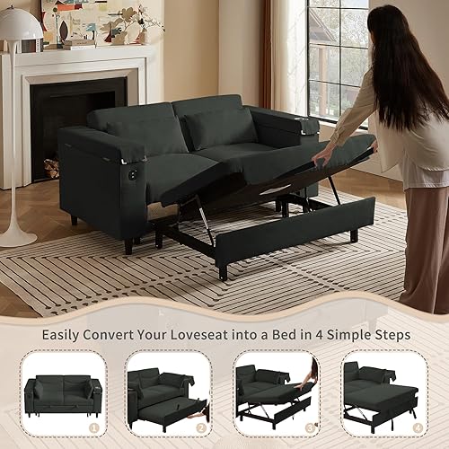 Miniatura 56 de sofá cama de terciopelo de 58 pulgadas, convertible 3 en 1 con bolsa de almacenamiento y respaldo ajustable, perfecto para espacios pequeños, sala 7