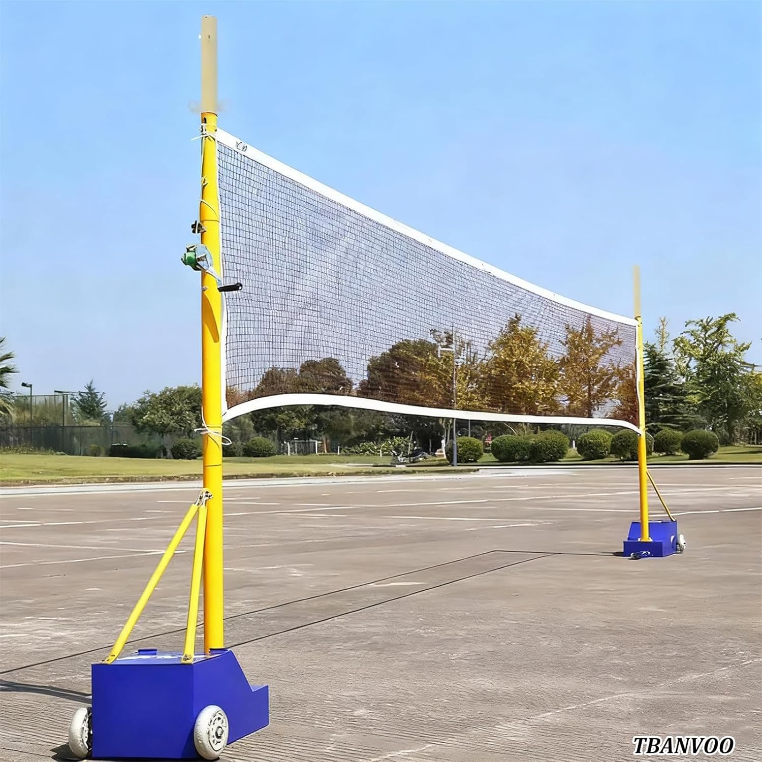 Portable Volleyball/Badminton Net Poles with Wheels, Heavy Duty Steel Stand Adjustable Height 5-7FT, Stable Base for Indoor & Outdoor Backyard, School, Training