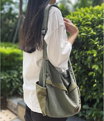 Miniatura 2 de Bolso bandolera grande de lona con múltiples bolsillos para hombres y mujeres, bolso cruzado de hombro para laptop