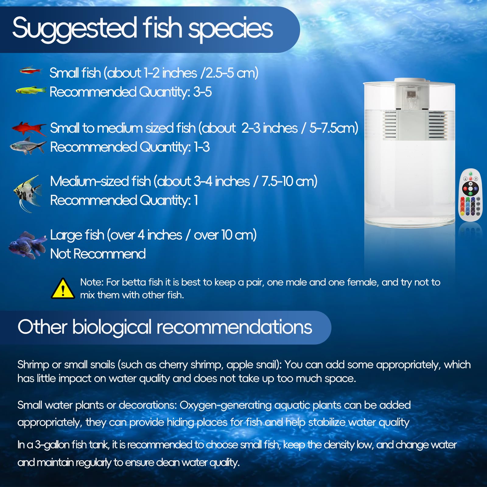 Aquarium, Petit Aquarium 11L/3 gallons avec Filtre et éclairage LED (17 Couleurs au Choix), 360° Fish Tank pour Petits Poissons et Poissons Betta, la Maison, Le Bureau et Les Cadeaux