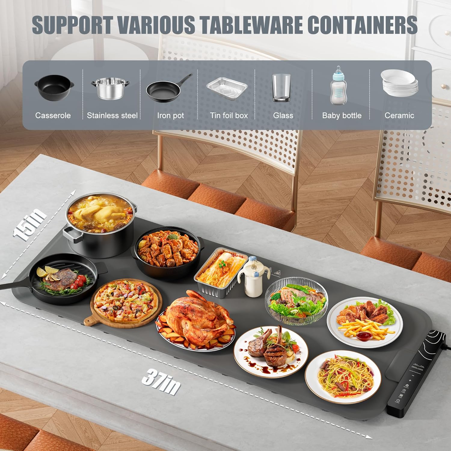 𝗡𝗲𝘄𝗲𝘀𝘁 Warming Mat for Food XXL 37”x15” Food Warming Mat 10s Fast Heating Pad with APP Control Electric Warming Tray for Parties Buffet 99h Timer Portable Countertop Food Warmer Christmas Gift