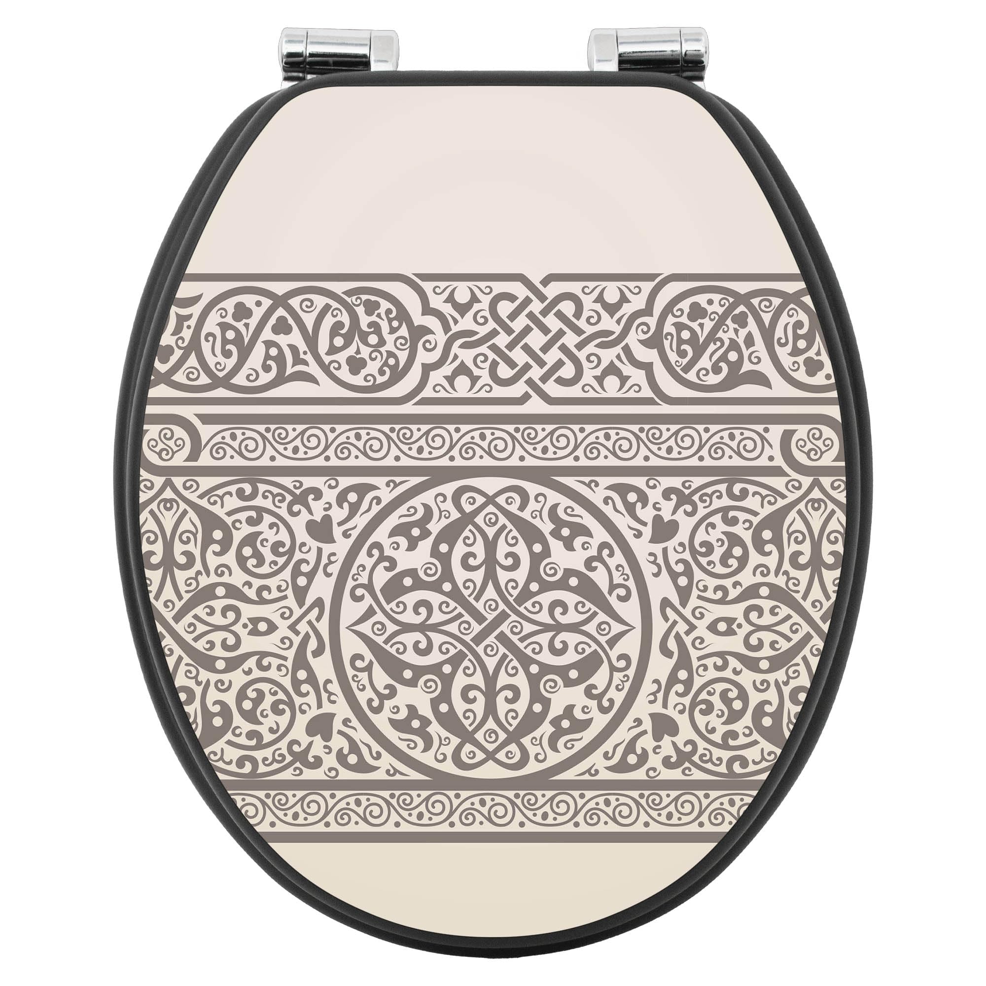 banjado WC Sitz Abstrakt & Muster - Absenkautomatik leise - 38 x 46,5 cm O-Form - MDF Holz Toilettendeckel anthrazit - Klositz grau pflegeleicht mit Softclose - Motiv Keltischer Knoten
