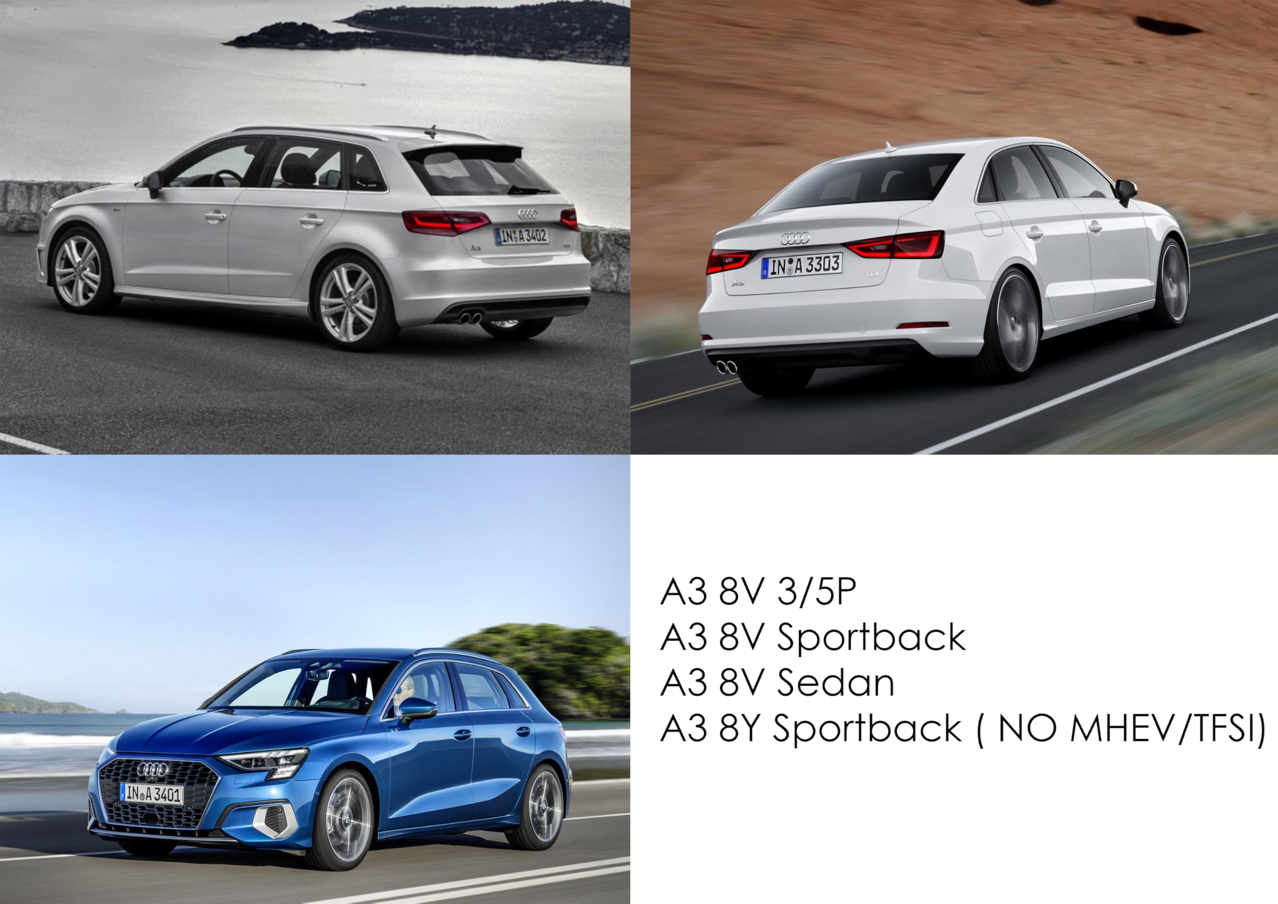Tapis de Sol pour Audi A3 8 V à partir de 2012 > sur Mesure, antidérapant, Talonnette en Caoutchouc renforcé et Boutons de Fixation, Noir