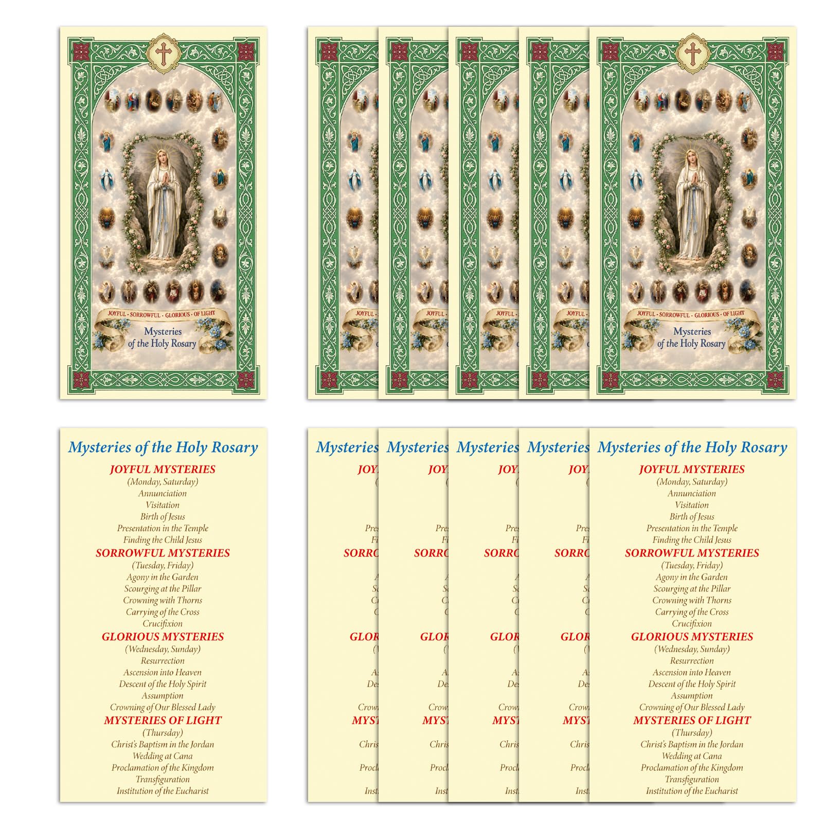 ESNOY 10 Pack Holy Prayer Cards – Catholic Mysteries of the Holy Rosary Card The Protector – Holy Cards with The 20 Mysteries of The Rosary
