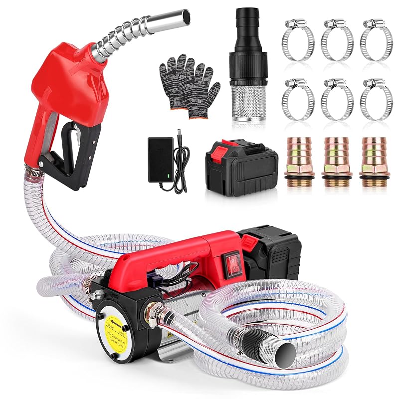 Bomba Elétrica Portátil para Transferência de Combustível Vexalify, 260 W, 21 V 4 Ah, 12,1 L/min, com Bico de Parada Automática, para Diesel, Querosene e Biodiesel, Vermelho-escuro