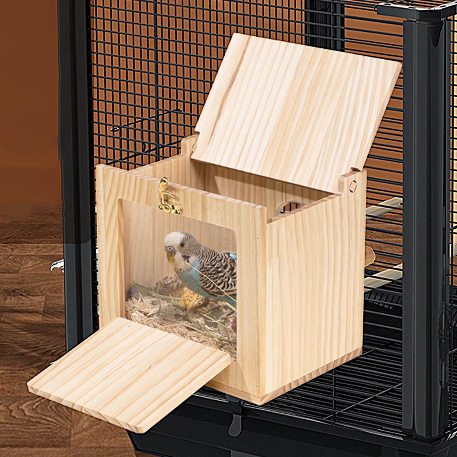 Papageien-Nistkasten Aus Holz & Acryl – Transparent, Mit Abnehmbarem Brett – Für Nymphensittiche, Wellensittiche & Sittiche