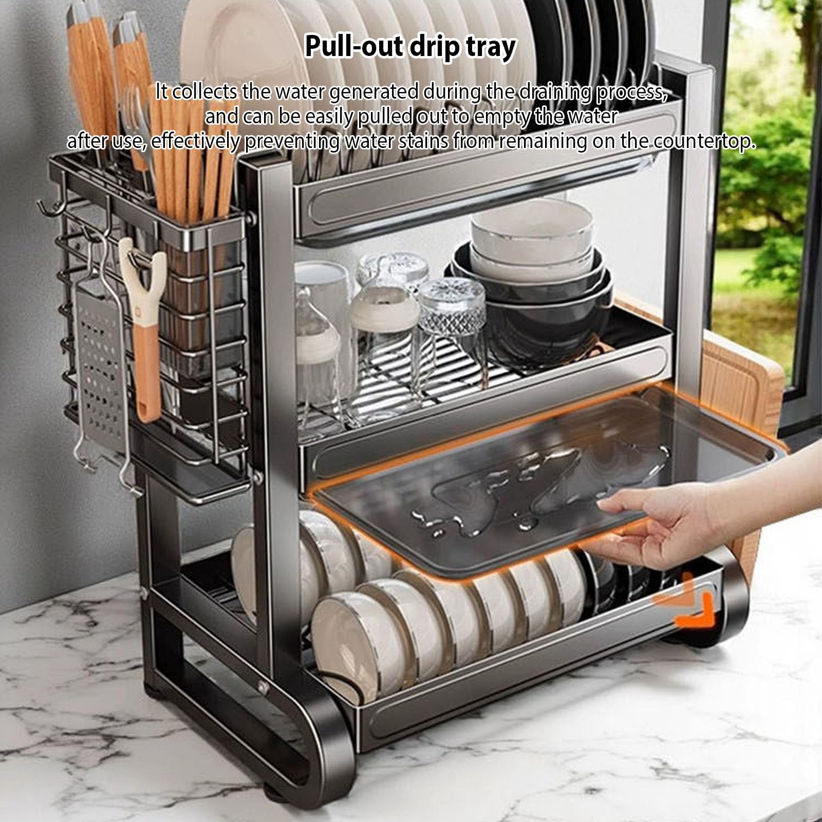 Soporte para utensilios de cocina, multifuncional, de acero inoxidable, organizador de triple capa para platos, vasos, cuencos, cocina del hogar, 55 cm