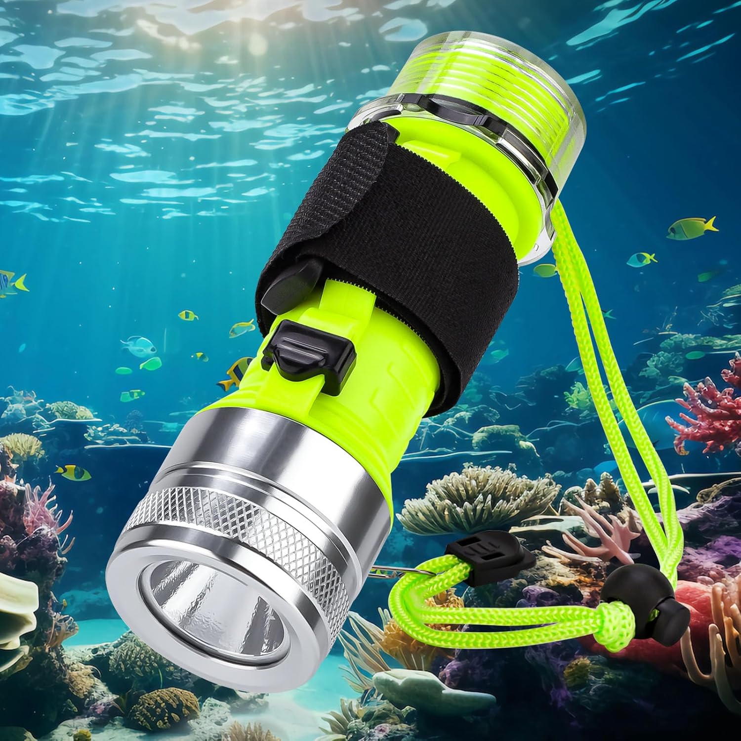 Rechargeable Diving Flashlight, 1500 Lumen Scuba Diving Light, 3 Modes Underwater IPX8 Waterproof LED Flashlight,Night Dive Torch Submersible Light for Under Water Sports (Black & Silver (2-Pack))