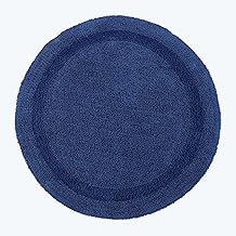 HOMESCAPES Round Bathroom Mat, 1600 g/m², Extra Soft, 100% Cotton, Reversible, Non-Slip, Washable, Super Absorbent, Quick Dry, 80 cm Navy Blue