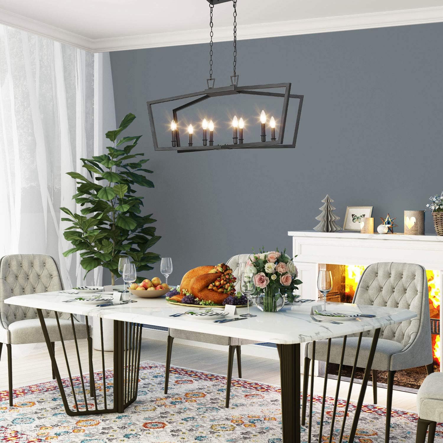 KSANA Black Chandelier, Modern 8 Lights Metal Light Fixture for Dining Room and Kitchen Island
