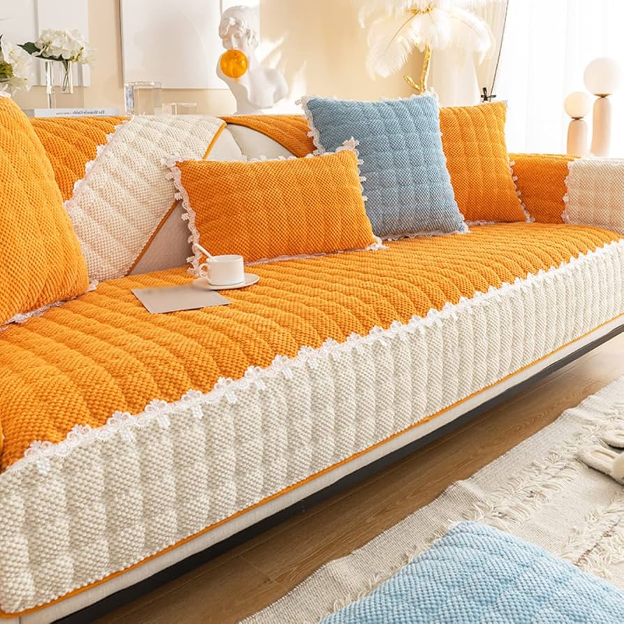 新品 ソファーカバー 縦横弾力 高弾力 ひまわり オレンジ色