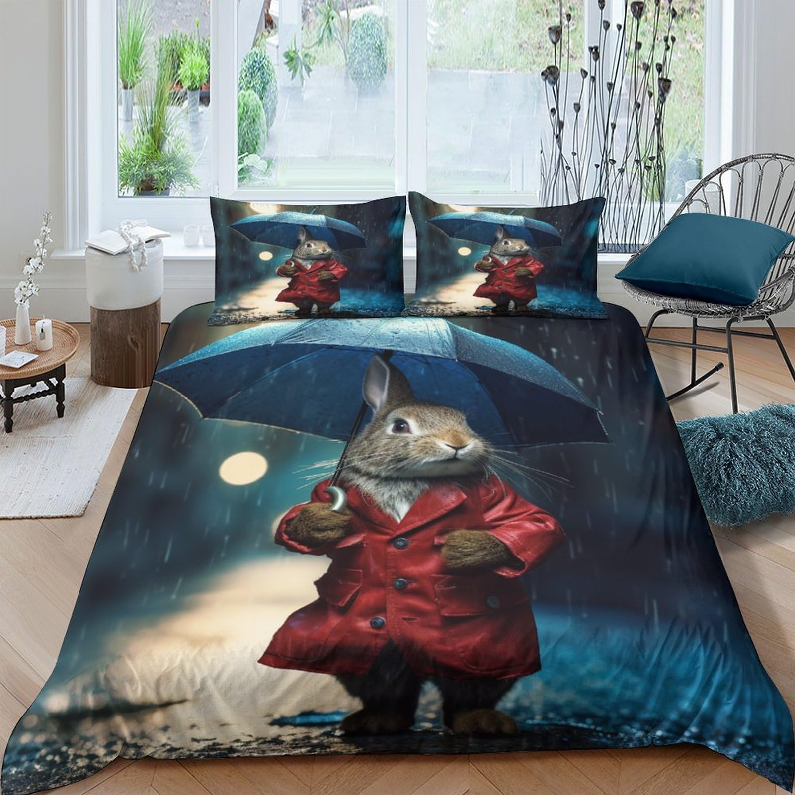 Housse de couette lapin 3D imprimé parure de lit enfant adulte microfibre 3 pièces 200x200
