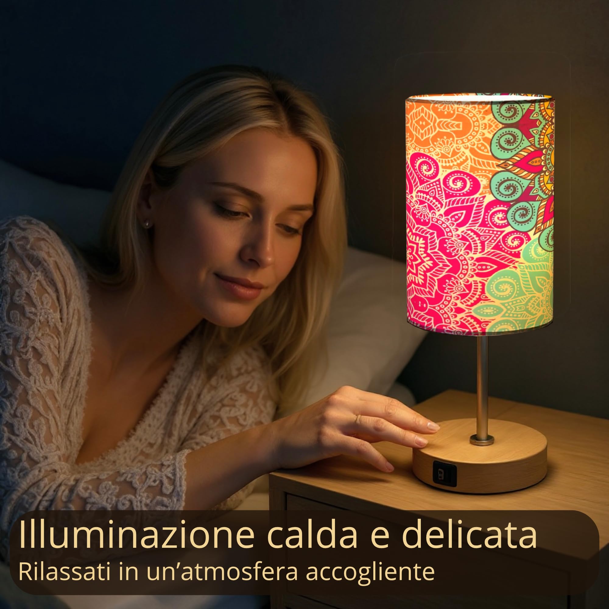 Set 2 Lampade da Comodino Touch LED con Porta USB, Abat Jour Moderne Dimmerabili 3 Livelli, Lampade Camera da Letto o Salotto, Lampadine Incluse, Regalo Premium Design (2 pezzi Bohémien)