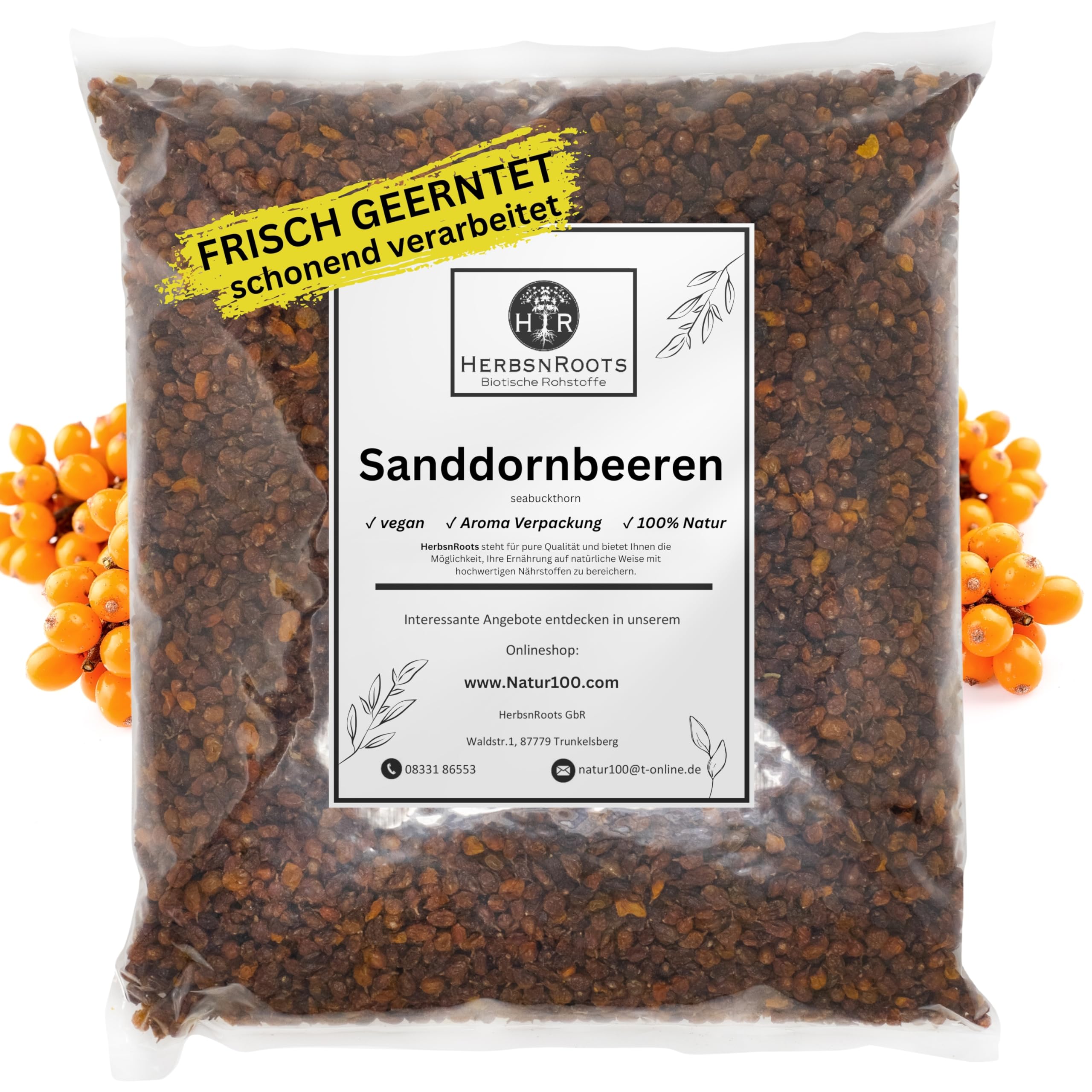 Sanddornbeeren ganz 1000g • Immunsystem • Erste Wahl • intensiver Geschmack • HerbsnRoots