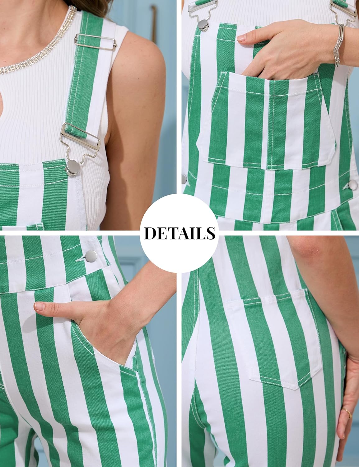 Bindefon Overalls for Women Fashion Jumpsuits Striped Pants Printed Bibs Coveralls White Elephant Gifts - Image 7