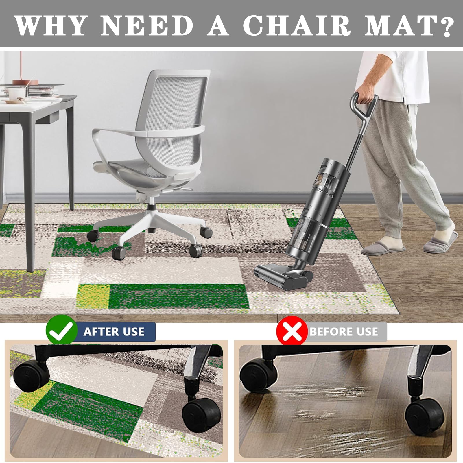 JaevKwzy Chair mat for Hard Floors Heavy Duty Office Chair Mats for Carpeted and Hardwood Floor Carpet Protector Chair Mat Floor Mats Wood/Tile Protection Mat for Office & Home 70 x 100 cm - Image 4