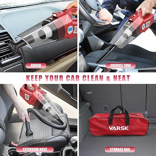 Miniatura 5 de VARSK Aspiradora de coche portátil para neumáticos, 4 en 1 aspiradora de mano de alta potencia y compresor de aire con luz LED y medidor digital de