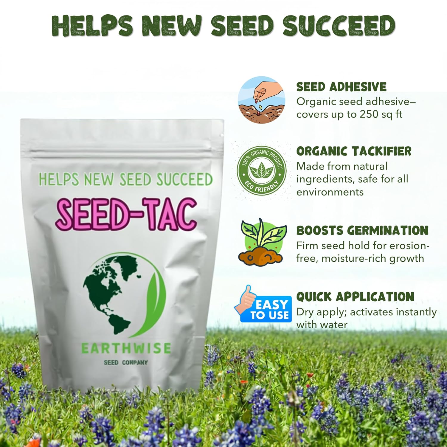 Earthwise Seed-Tac Premium Organic Tackifier – Erosion Control, Plant-Based Binder, Soil Restoration, Non-Toxic, Pet Safe – Covers Up to 5,000 sq ft, 10 lb