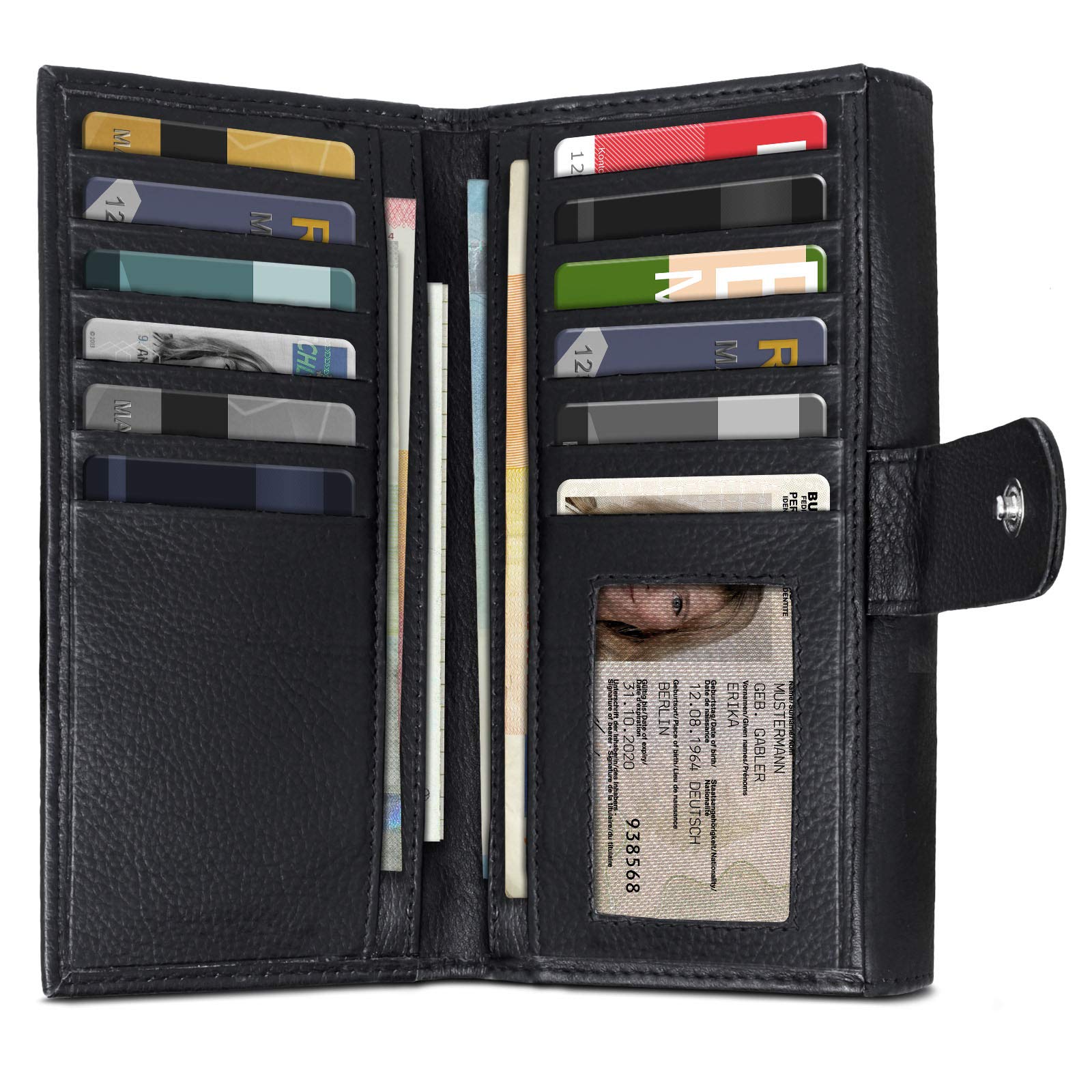 ROYALZ "Orelia Portafoglio vera Pelle Donna Grande Portamoneta Capiente Porta Carte Credito 18 Scomparti Bloccaggio Protezione RFID Etui Lungo