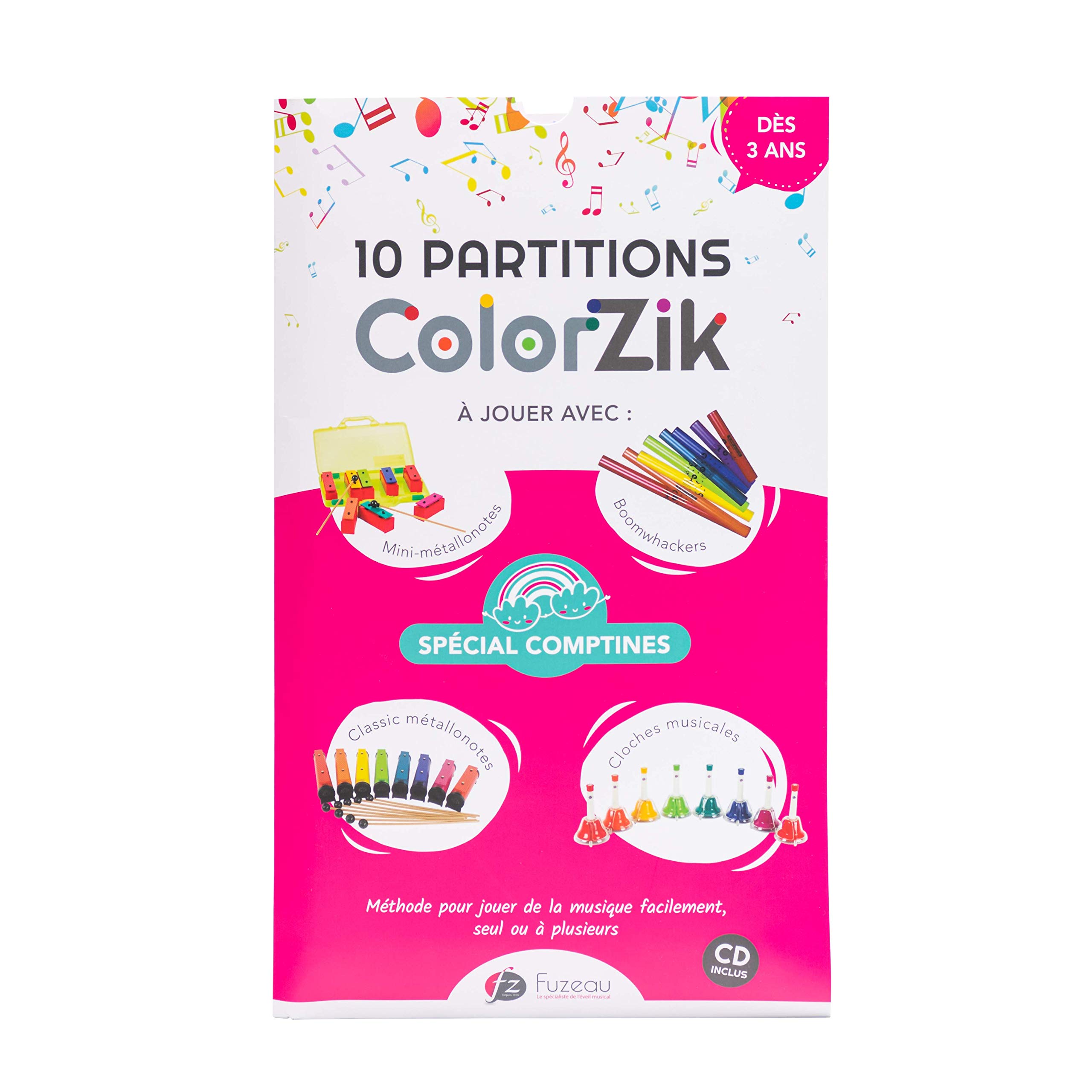 FUZEAU - 8288 - Mini-métallonotes - 8 Lames Métal - 1 Couleur = 1 Note - Dès 3 Ans - Livré dans Une & Livret CD Colorzik Spécial Comptines - Méthode pour Jouer de la Musique sans