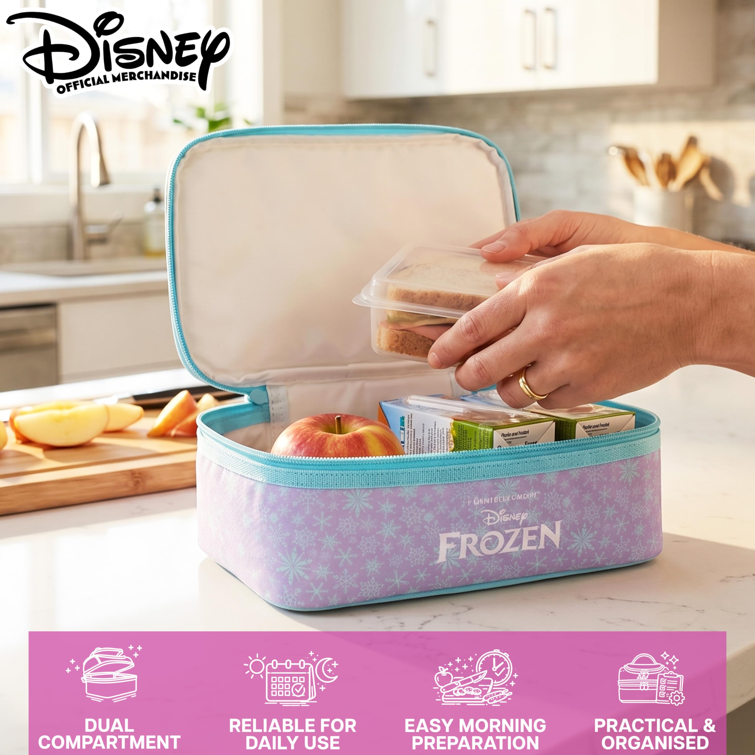 Get Trend Disney Frozen Borsa Termica Bambini 3L, Lunch Bag Merenda con 2 Scomparti, Porta Pranzo Bambina per Scuola Asilo e Tempo Libero, Idea Regalo Bambina (Viola Frozen)