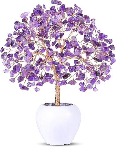 Árbol de dinero de cristal de chakra con piedra de amatista, árbol de la vida con base de maceta, árbol de la buena suerte, árbol de Navidad, hogar,