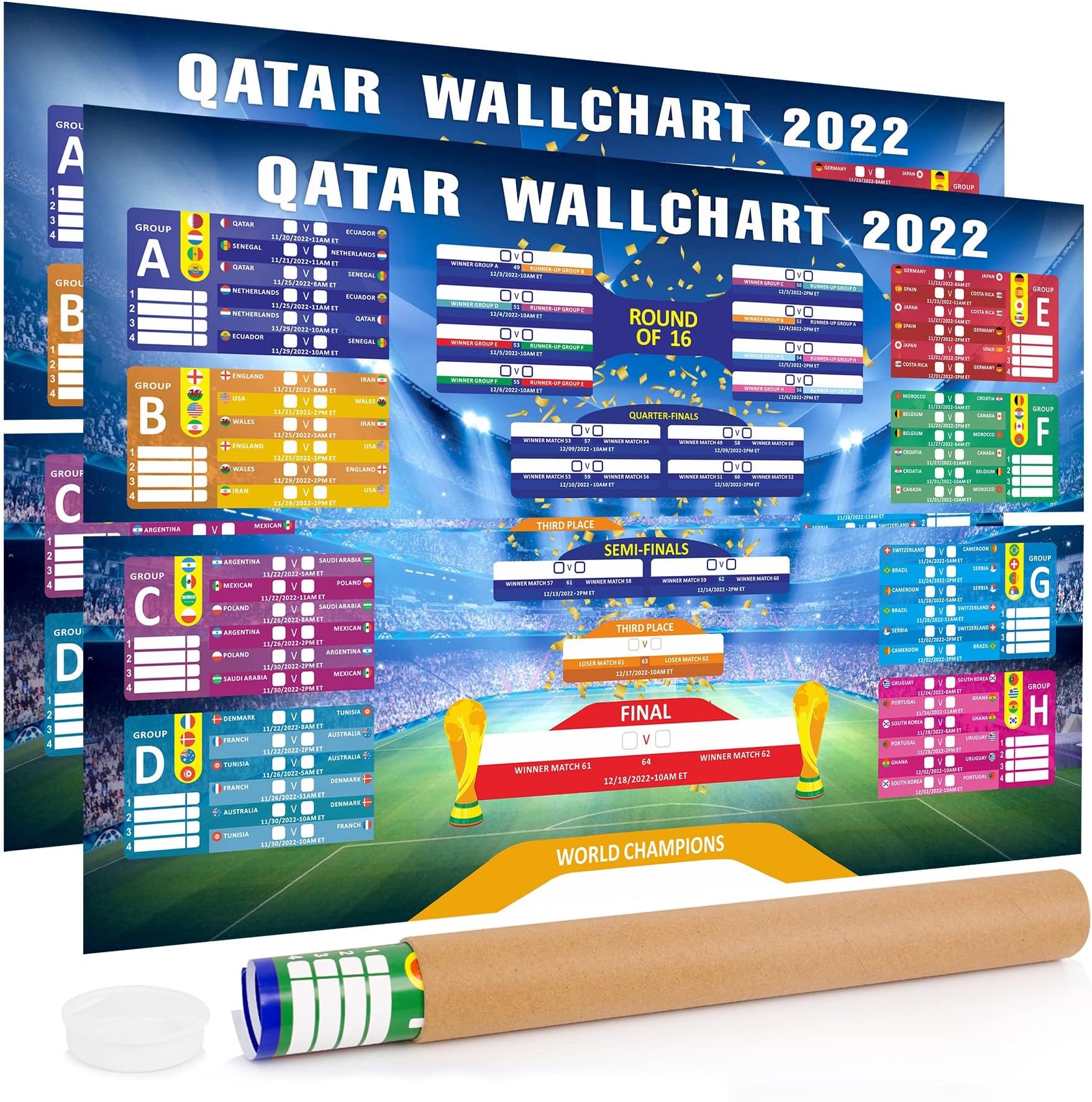 Qatar 2022 World Cup Poster Calendar, Soccer Game Wall Chart Schedule Paper Poster, Caja Del Mundial Qatar 2022 Calendario Del Mundial De Qatar Home Office Decor, 34X23 IN