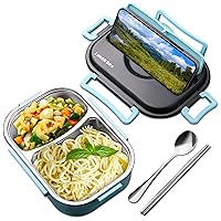 LIBERHAUS Insulated Tiffin Lunch Box: 48.5 Oz Stainless Steel Bento Box with 2 Compartments, Spoon & Chopsticks for Office, Picnic Meals