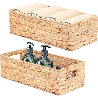 Storage Baskets Braided Storage Basket Stackable Shelf Baskets Basket Storage for Bedroom and Bathroom 37 x 16.5 x 11 cm/33 x 12.5 x 10 cm Water Hyacinth
