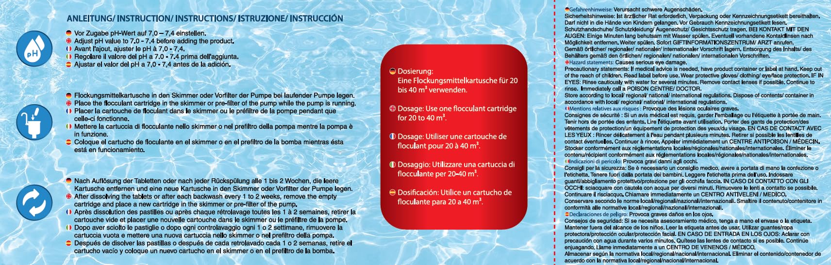 Veddelholzer 1 kg Cartouches de floculant pour Piscine, 8 x 125 g, pour filtres à Sable, Verre filtrant et Boules filtrantes, Aide à la Clarification de l’Eau