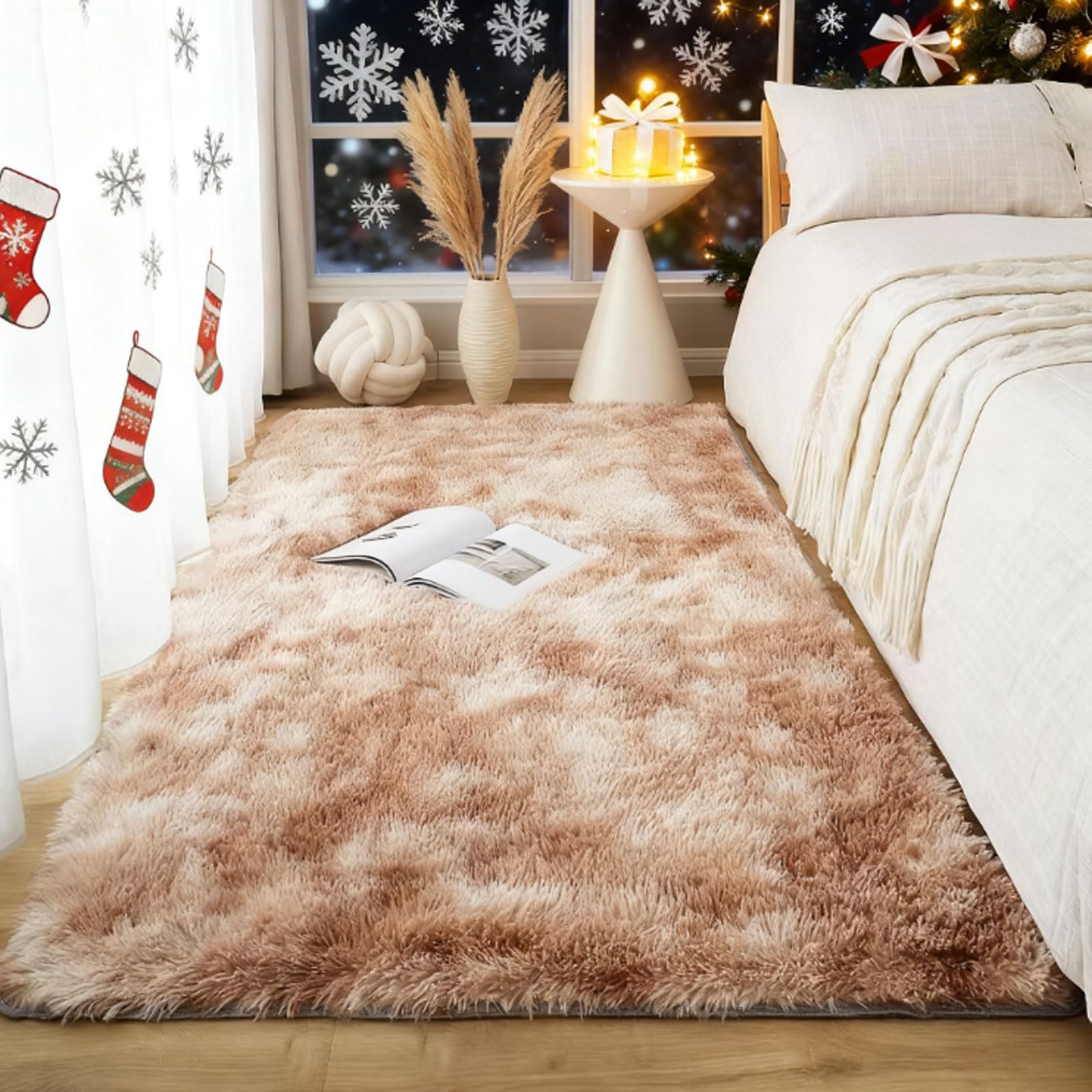 Tapis chambre shaggy 100x360 grand tapis de sol kaki doux et confortable