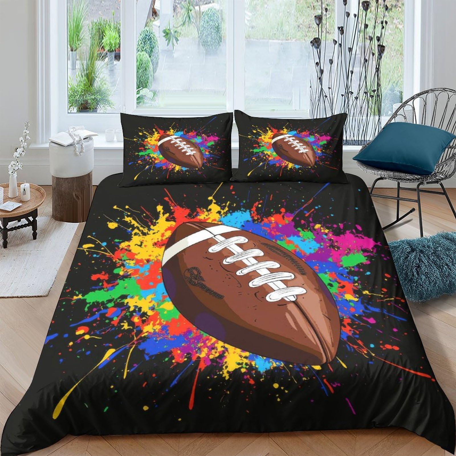 Ctjqhvkz Style-6 3D Printed American Football Fitted Sheet Microfiber Splash Colorful Bed Cover For Bedroom Dorm Mattress Protector Single（135X200cm）