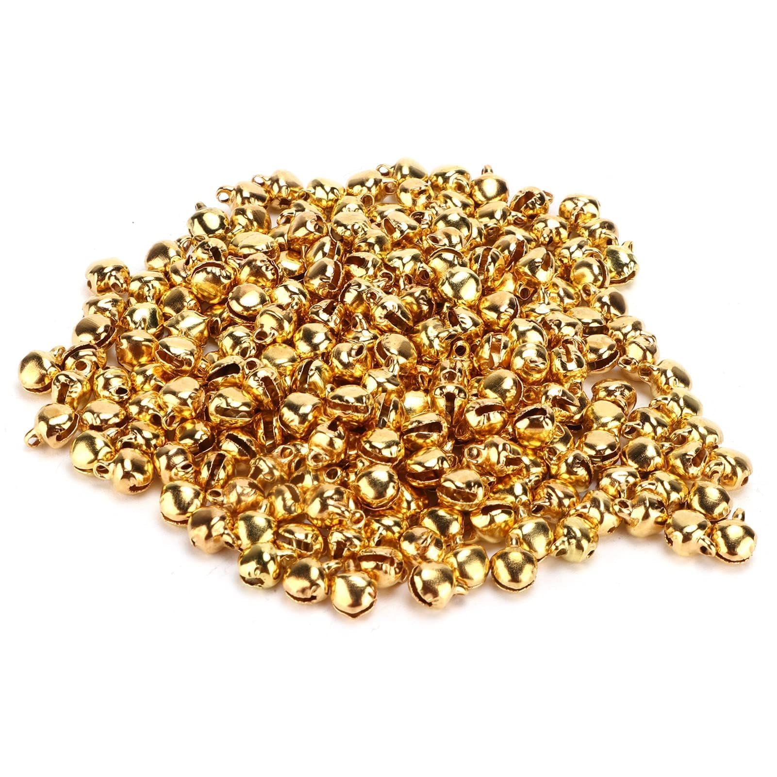 300pcs Bells for Crafts, Jingle Bells for Crafting Mini Bell Mini Bell for Bracelet Anklets Necklace Knitting Jewelry Making Accessories (Gold)