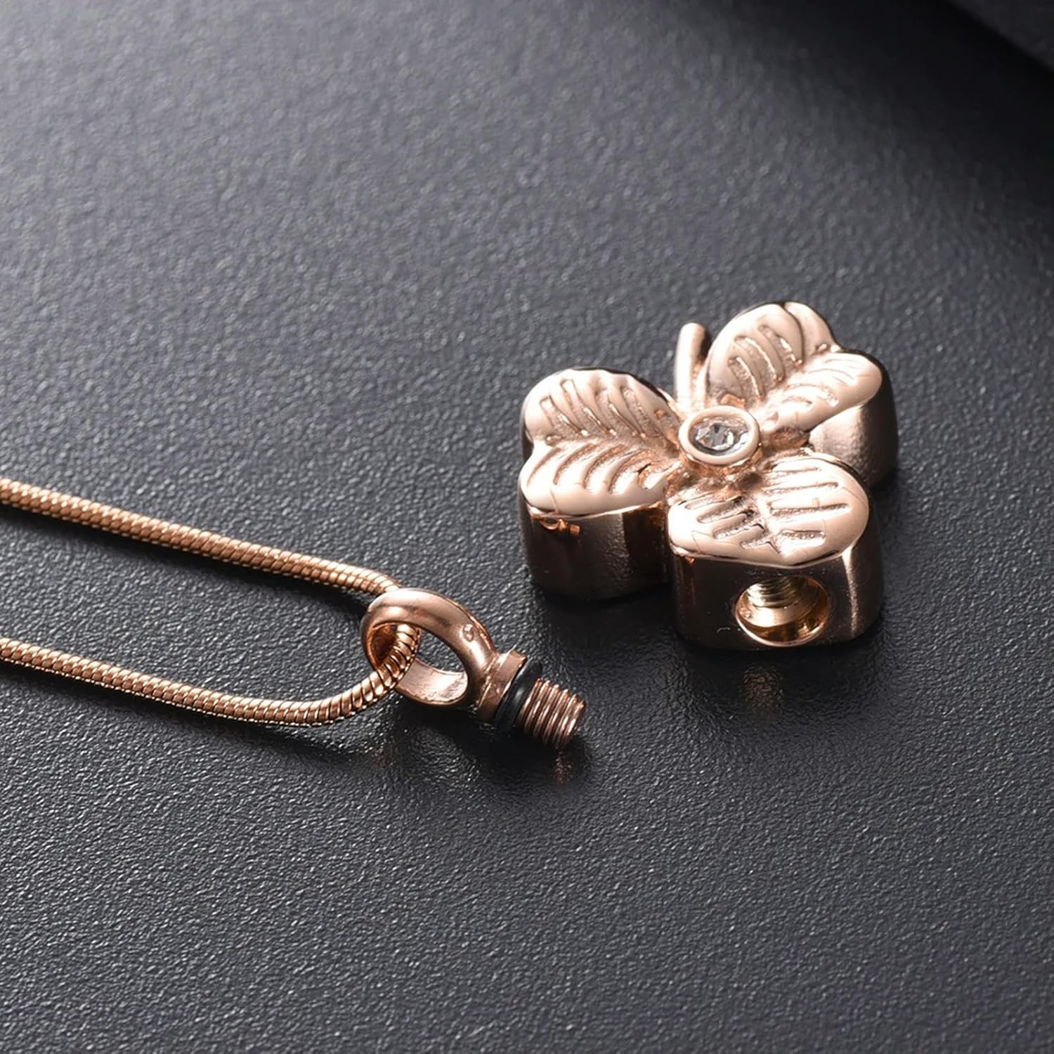 Leaves Shape Cremation Pendant Necklace Stainless Steel Funeral Memorial Urn Necklace for Human Pet Ashes Keepsake-Rose Gold
