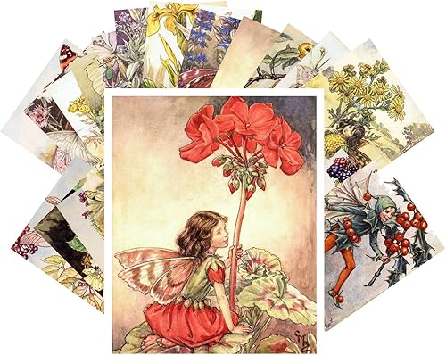 PIXILUV Postales Vintage 24 pcs Flor Hada Vintage Ilustraciones