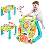 3-in-1 Baby Walker for Boy Girls Sit to Stand Toy Activity Center Drawing Board Infant Toys for 1 Year Old Birthday Gifts 9 12 18 Months 2 3 Year Old Kid Toddler Push Toy Musical Sound Light Effect