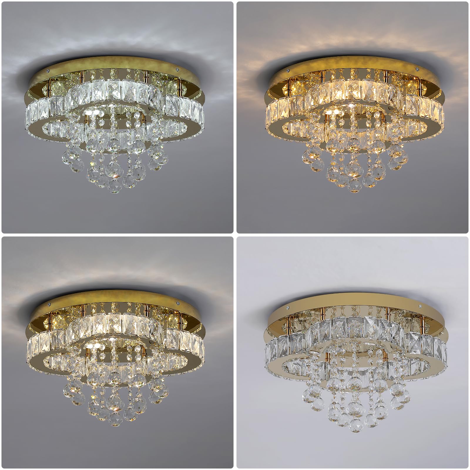 GreeLustr Moderne Kristall Kronleuchter für Wohnzimmer, Variables Licht Deckenleuchte Kristalle mit Elegantem Design für Schlafzimmer Flur Küche, Golden Deckenlampe Kristall für Decke (40cm)