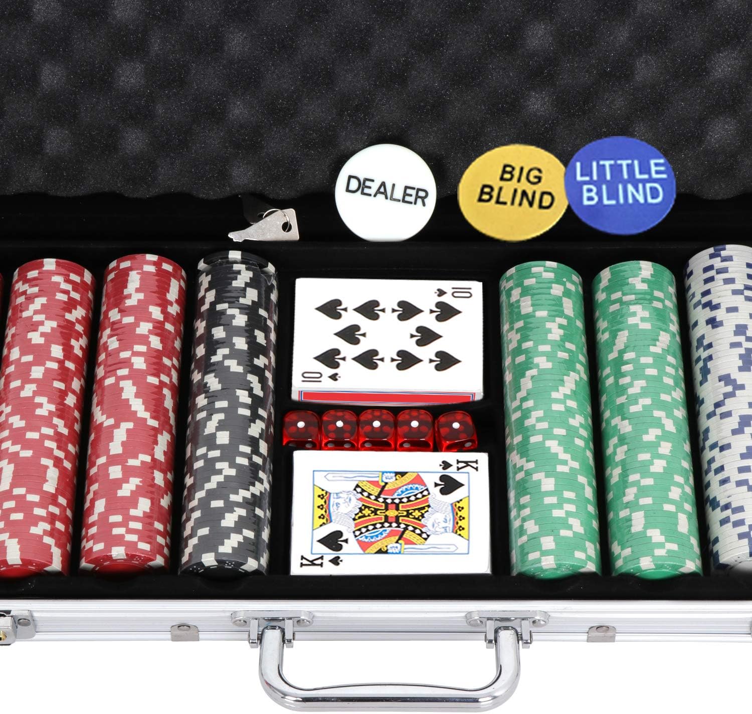 Smartxchoices 500 PCS Poker Chip Set 11.5 Gram Dice Style Clay Casino Poker Chips w/Aluminum Case Cards Dices Blind Button for Texas Holdem Blackjack Gambling