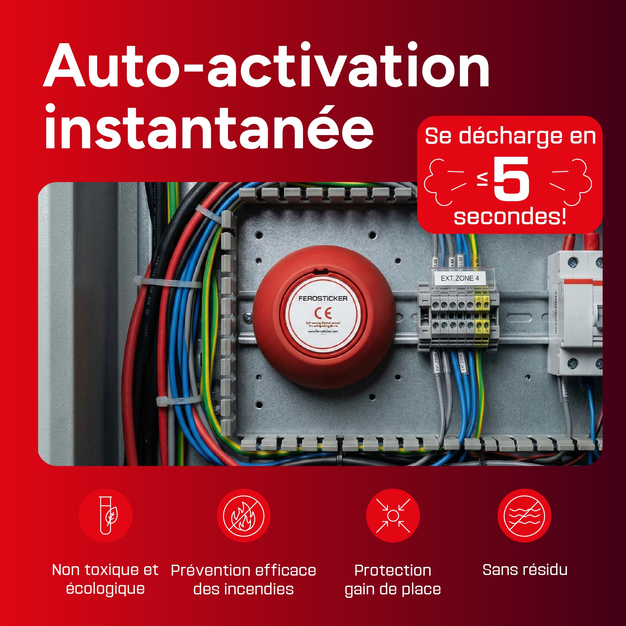 Petit Extincteur Automatique (1 Pièce) | Pour tableaux électriques, fusibles, batteries lithium, onduleurs, véhicules, bateaux et compartiments techniques.