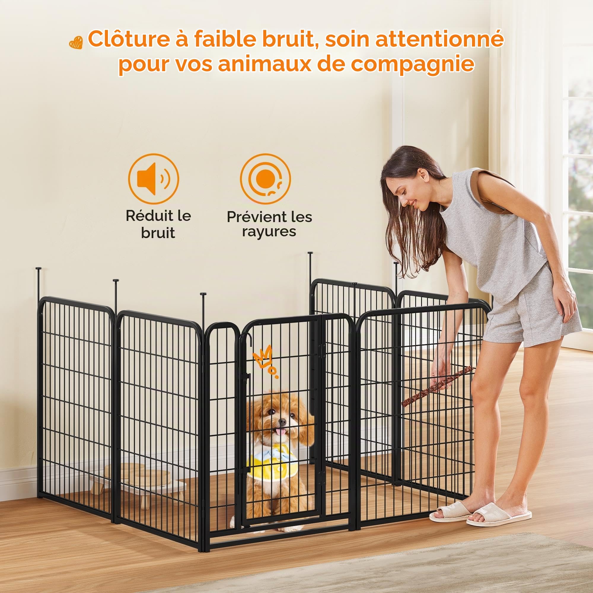 Abician Enclos Chiens Chiot Clôture Chenil en Métal 6 Panneaux 65x80 cm | Parc Chien Pliant Lapin Canard Rongeur Cage pour chien Exterieur avec piquets à Sommet Ovale et Plat intérieur/extérieur Noir
