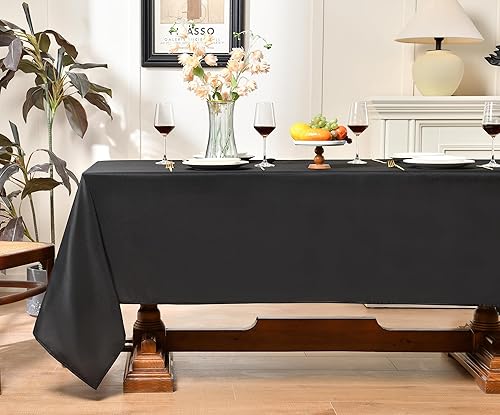 LEQEE Manteles color negro, paquete de 2 manteles rectangulares de poliéster de 90 x 132 pulgadas, resistentes a las manchas y a las arrugas, mantel