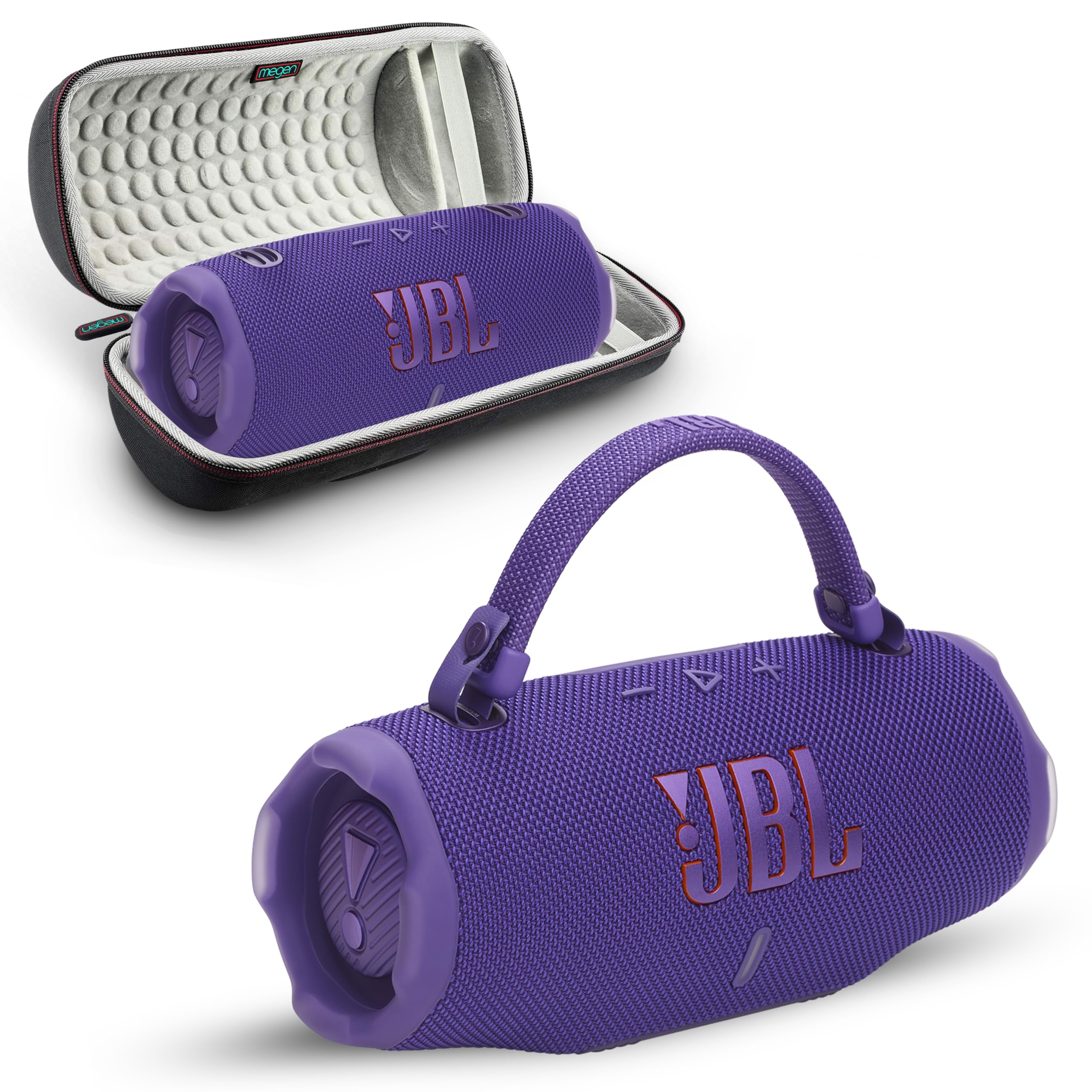 Charge 6 Portable Bluetooth Speaker | IP68 Waterproof, DustProof, and DropProof, Outdoor Wireless Audio | 28Hrs Playtime Megen Hardshell Protection Case (Purple)