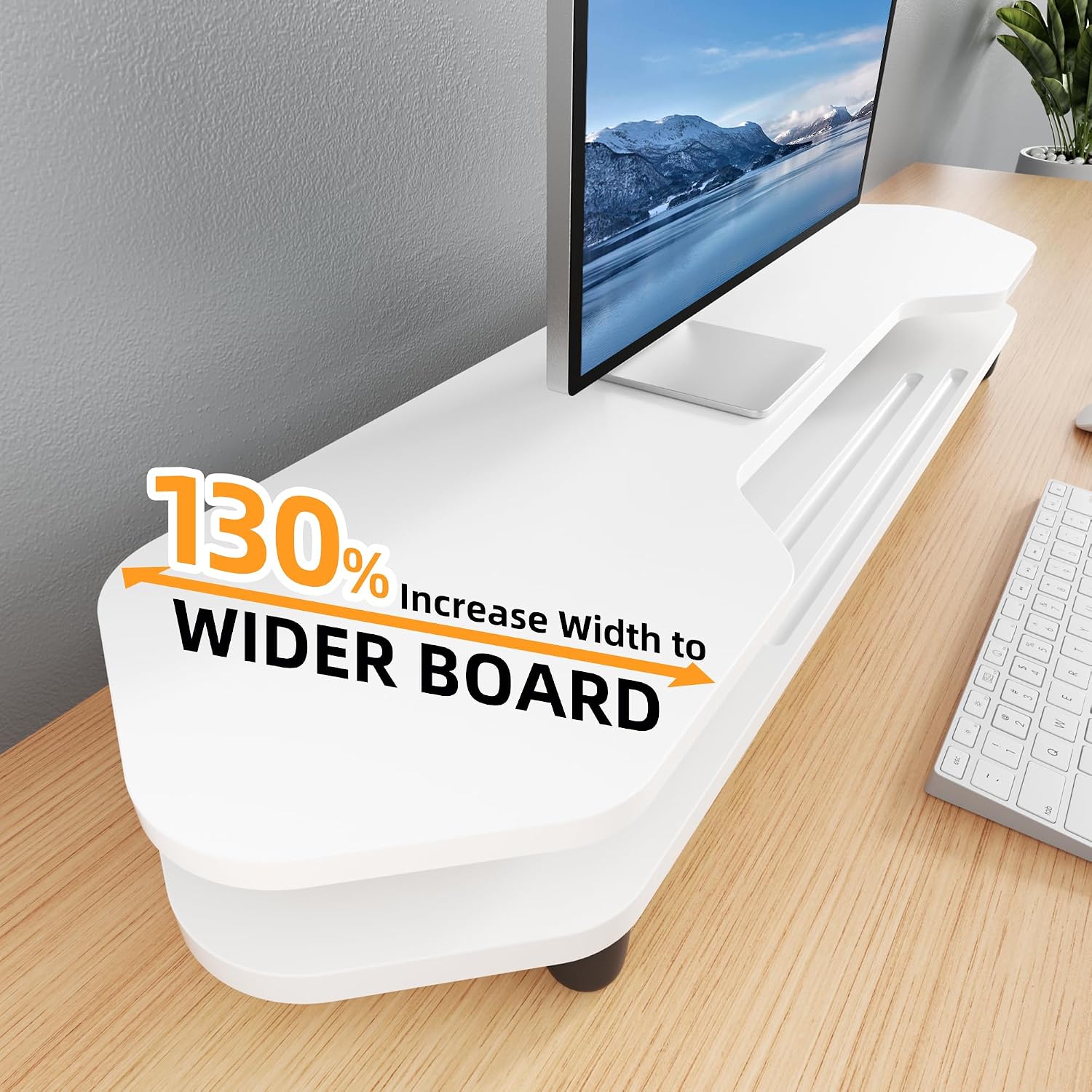 AFOOYO 2 Tier Dual Monitor Stand Riser,Wider Board Computer Monitor Stand for 2 Monitors,Slot For Phone/Tablet Office Desktop Organizer for Laptop,PC,Computer,Printer,White